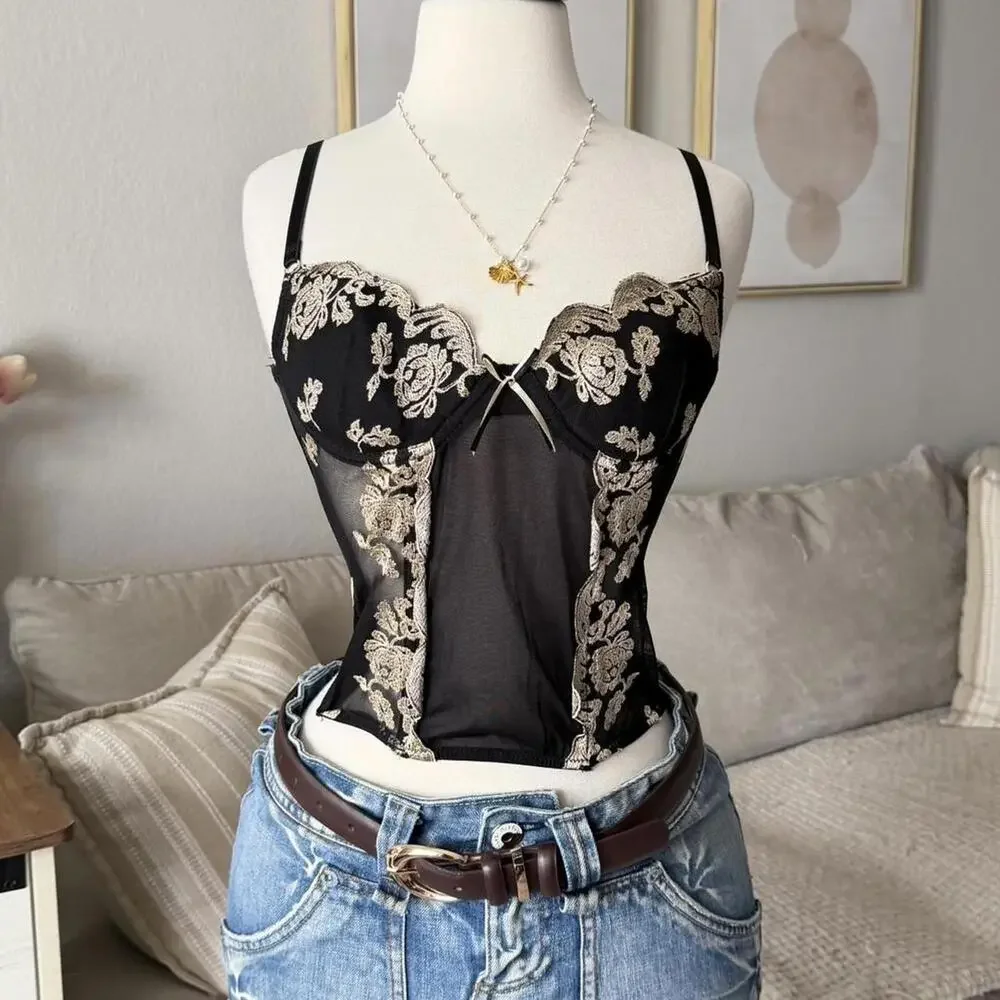 Black Lace Mesh Corset Top (Jennyfer Paris) - Picture 2 of 5
